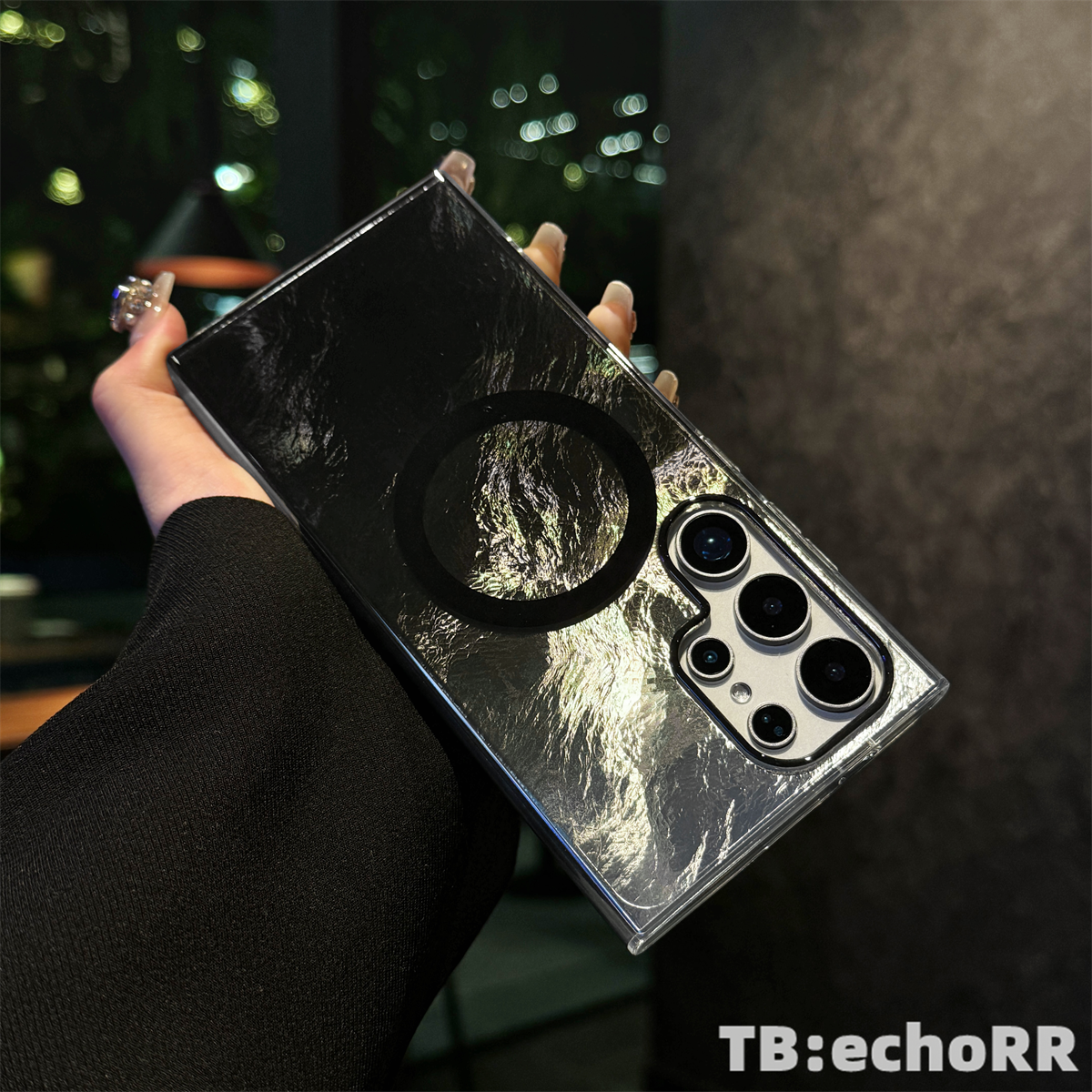 适用于三星S25Ultra手机壳 冰川纹 硬底 磁吸圈 S24Plus S24Ultra S23 S22 银色羽纱 防摔 全包 保护套