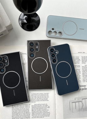 适用于三星S24Ultra手机壳磁吸圈三角皮纹S25Ultra轻奢电镀S24+硬全包防摔保护套