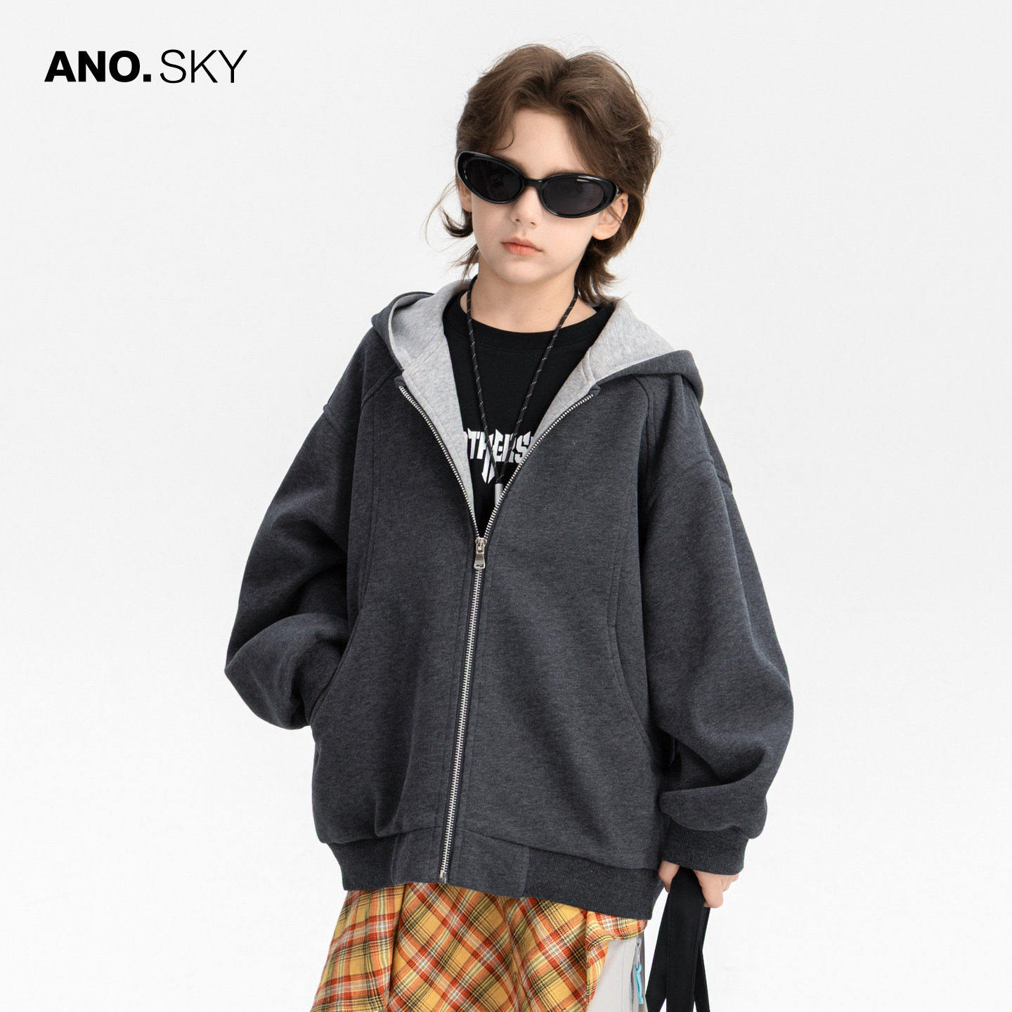 anothersky 男童春秋连帽运动衫运动外套2026新款儿童春装休闲上