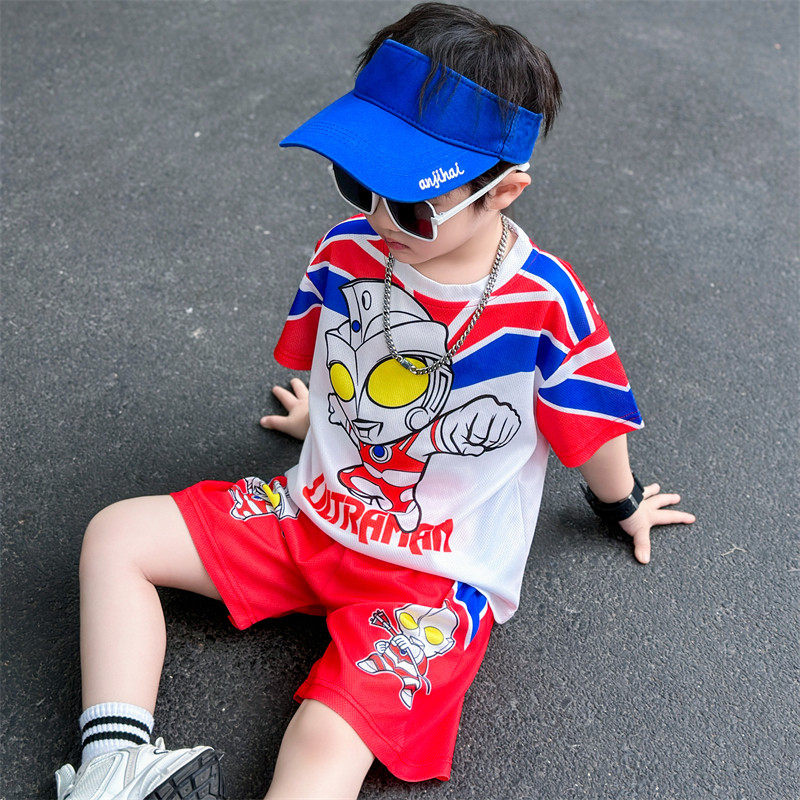 法国奥特曼衣服男童夏季速干短袖套装2026新款男孩运动网眼篮球服
