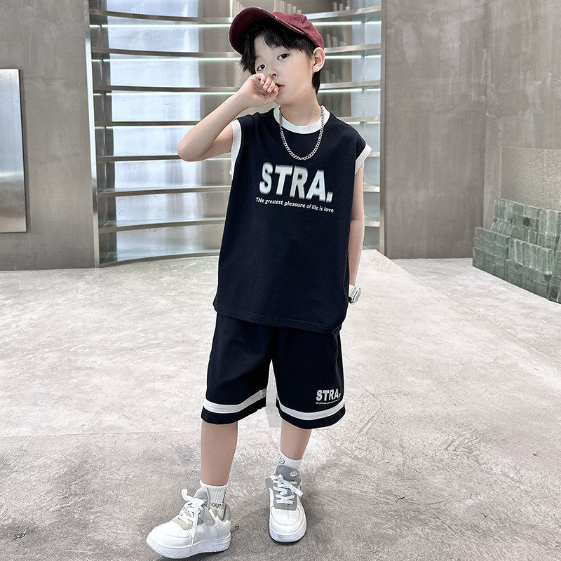 韩国CRESRY童装潮牌男童短袖背心套装夏季运动薄款2026新款篮球服