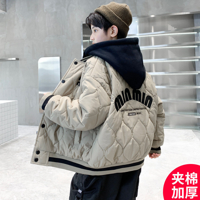 男童外套秋冬款夹棉加厚2025新款冬季棒球服中大儿童男孩冬装棉服