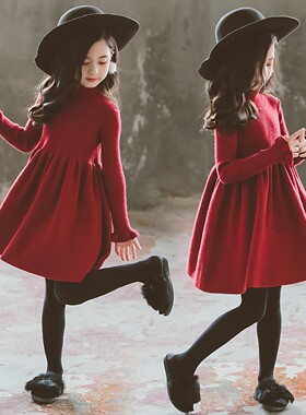 英国Next nien女童毛衣连衣裙洋气针织高领公主裙秋冬柔软针织裙