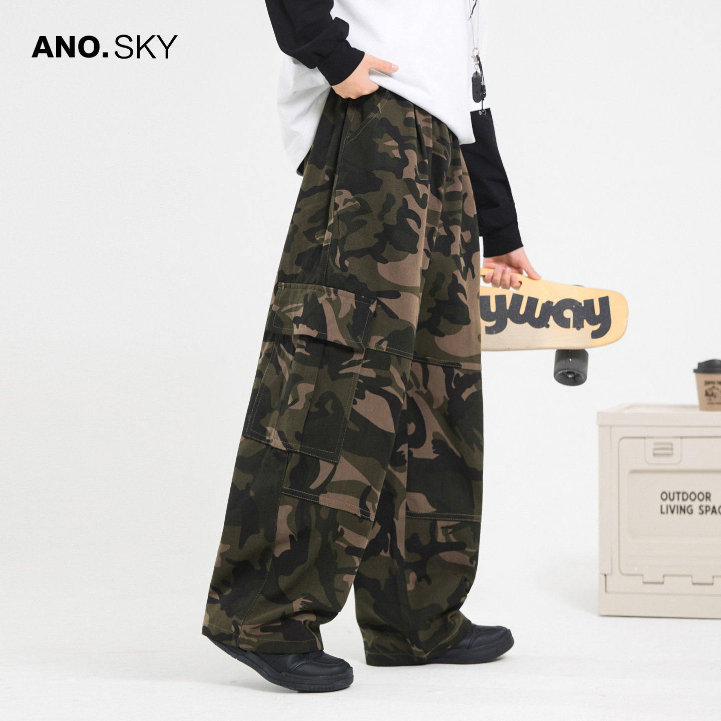 anothersky男童春秋迷彩纯棉直筒运动工装裤2026新款儿童阔腿裤子