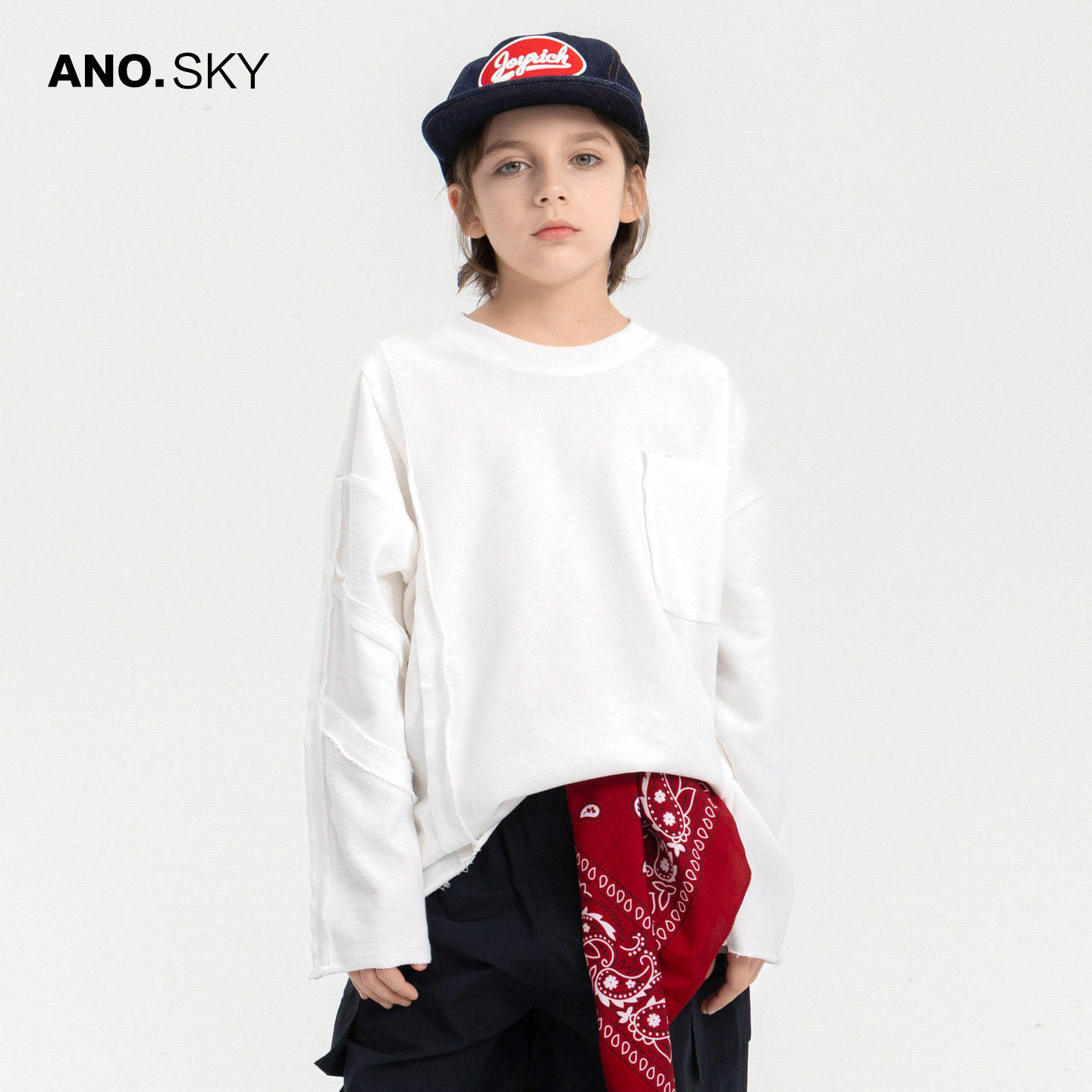 anothersky 男童春秋运动白色打底衫T恤2026新款儿童休闲长袖上衣