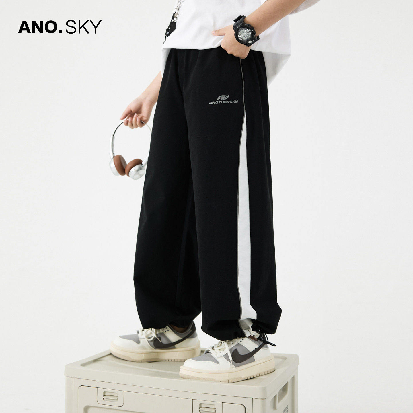 anothersky男童夏季冰丝防蚊裤2026新款儿童宽松直筒运动反光裤子