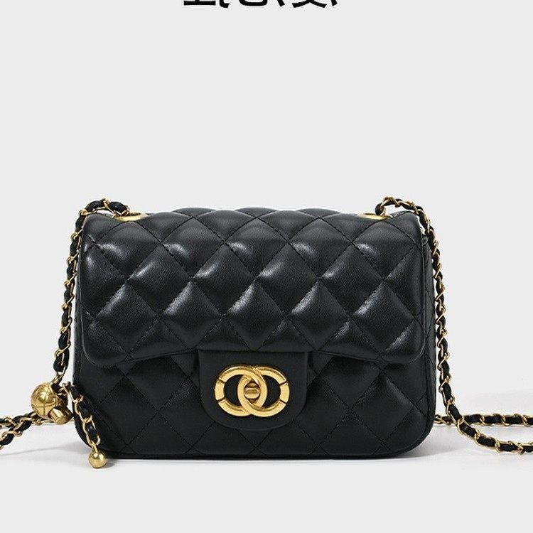 新款单肩小斜金球链条跨尼拉菱格时尚包香风包包漫夏季2025小锁扣