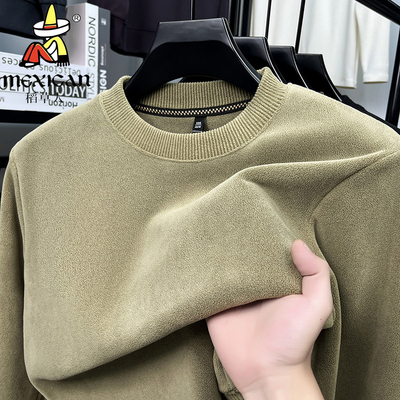正品稻草人男士加绒加厚卫衣长袖圆领宽松套头打底衫