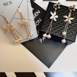 高端时尚 学生花瓣珍珠清纯淑女成熟高贵镀金有耳洞耳夹 日韩百搭款