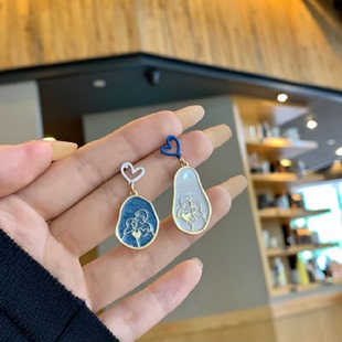 日韩银针港风时尚 百搭撞色耳钉甜美镂空爱心耳环气质女无耳洞耳夹