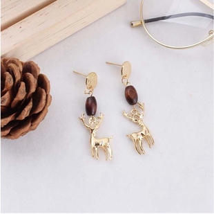欧美时尚 可爱少女情怀木质合金麋鹿创意吊坠有耳洞耳针无耳洞耳夹
