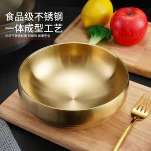 韩国冷面碗金色不锈钢泡面碗拉面碗双层韩式拌饭碗大汤碗螺丝粉碗