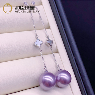 天然珍珠粉耳环耳钉白色金色正圆长款 耳坠纯银14k包金 耳线时尚