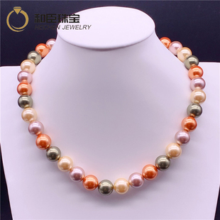 天然南洋海水珠珍珠粉项链混彩色简约时尚 强光正圆送女友送妈妈 款