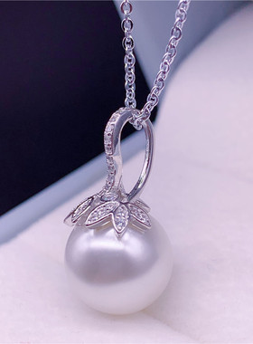 正品12-14mm大颗正圆珍珠吊坠项链女珍珠饰品送银链生日送妈妈