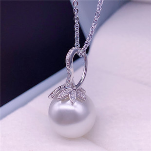 14mm大颗正圆黑珍珠吊坠珍珠项链女饰品送银链送妈妈