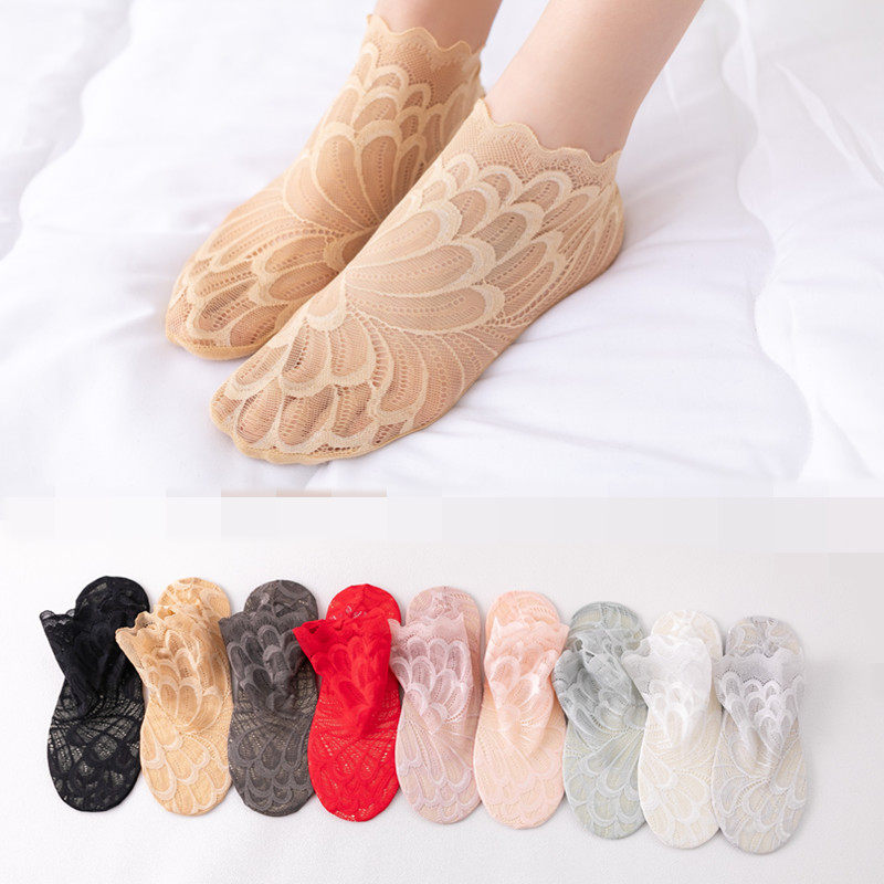 2024蕾丝短袜女花边春夏季纯棉浅口船袜糖果色薄款透气防臭短袜子
