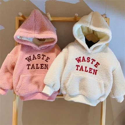 男女童羊羔毛卫衣冬装新款打底衫儿童冬季连帽洋气加绒加厚上衣