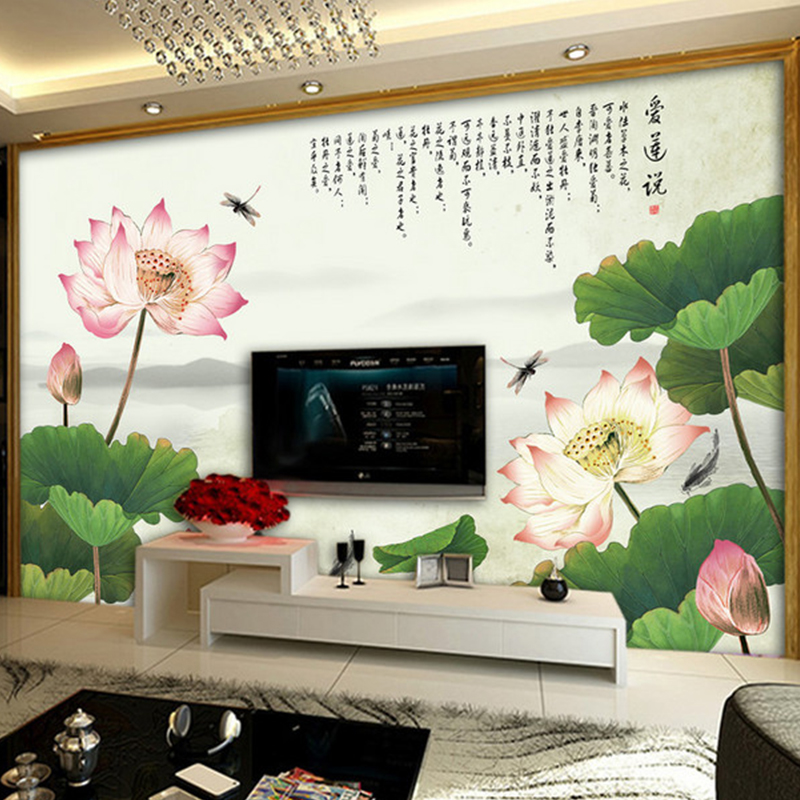 爱莲说书房墙纸客厅电视背景墙壁纸中式会议室无缝壁画定制墙布