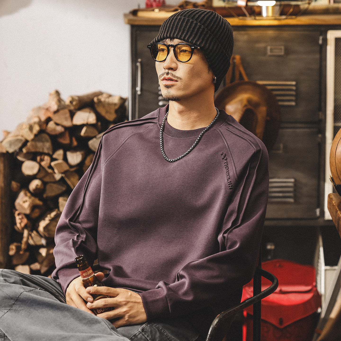 美式复古300g重磅t恤男长袖秋季2025新款加绒卫衣男春秋宽松上衣