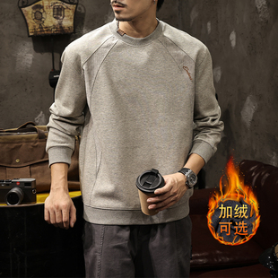 重磅美式cleanfit圆领卫衣男秋冬2025新款高级感加绒正肩长袖t恤