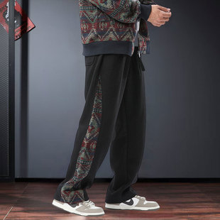 潮牌休闲裤男宽松直筒阔腿卫裤2025年春秋款黑色迷彩痞帅炸街裤子