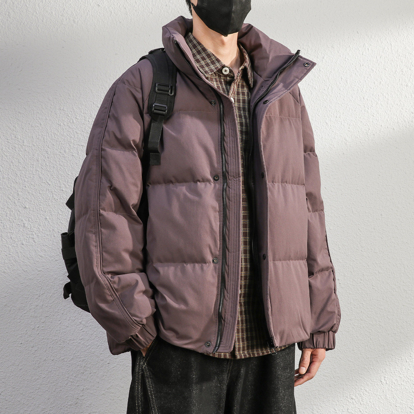 高充90白鸭绒蓬松感紫色羽绒服男