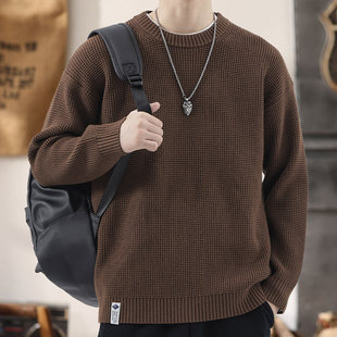复古粗毛线毛衣男款高级感重磅卫衣男打底衫秋冬季休闲外套男衣服