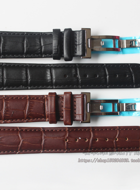 手表带真皮男连体扣蝴蝶扣配件女士防汗手表链黑色棕色18/20mm英