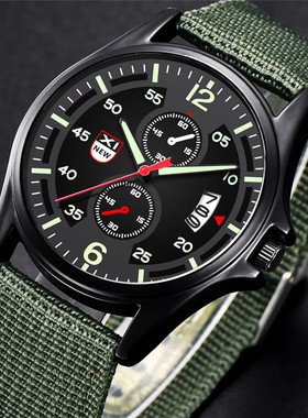 XINEW品牌男士手表初中高中学生时尚休闲尼龙表带简约日历石英表