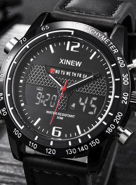 XINEW品牌男表外贸爆款礼品运动时尚皮带潮男炫酷装逼双显手表男