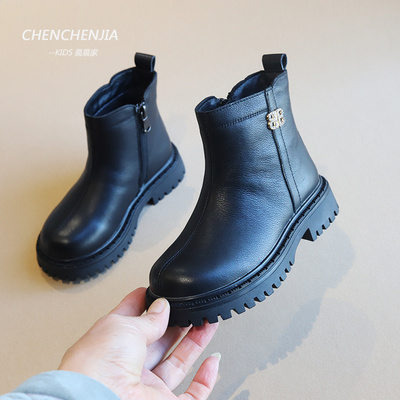 儿童烟筒靴女童秋冬季切尔西牛皮