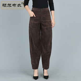 高腰大码 女灯芯绒萝卜裤 春秋新款 条绒灯笼裤 秋冬季 加绒宽松妈妈裤