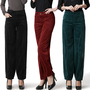 收腹妈妈萝卜裤 春秋新款 中年灯芯绒女裤 高腰休闲花苞裤 条绒灯笼裤