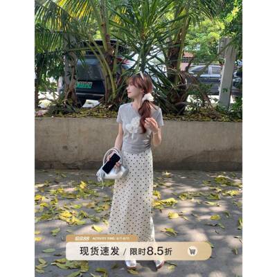 切饼老树夏日小短裙女式圆点裙法式白色长裙