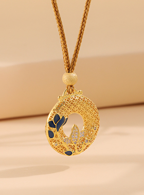 朵素古法镀金彩釉平安扣项链