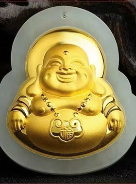 精美时尚金色弥勒佛佛公吊坠 招财吊坠