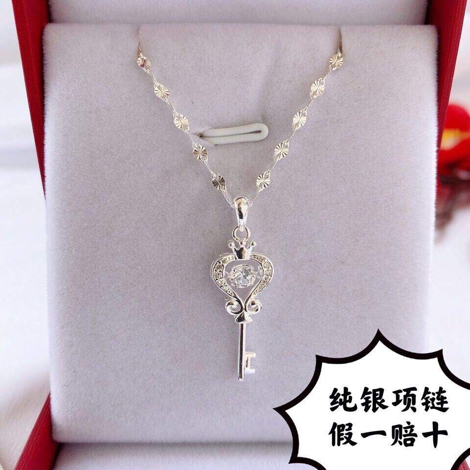 S999纯银项链女士锁骨链钥匙新款时尚简约吊坠足银送女友情人礼物