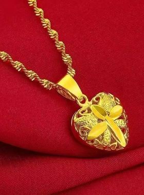 黄金色正品越南沙金桃心项链女网络爆款四叶爱心项链久不掉色送礼
