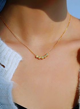 不掉色钛钢五福临门项链女金色珠子高级感招财转运珠锁骨链颈脖链