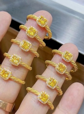 正品越南沙金素圈小方糖戒指招财转运小众活口指环显白小仙女戒子