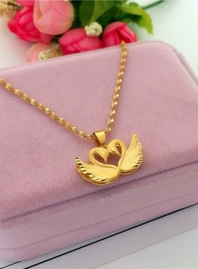 殴币沙金项链女仿黄金色铜镀金磨砂天鹅吊坠项链时尚韩版百搭饰品