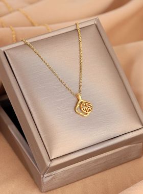 四叶草福字沙金吊坠简约时尚铜镀金镂空项链女士正品首饰礼