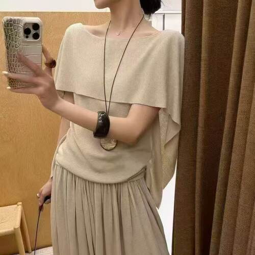 斗篷短袖温柔风复古减龄百搭短袖T恤女夏季新款慵懒遮肉披肩上衣