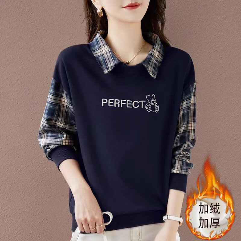 卫衣女新款潮刺绣小熊秋冬时尚女装半高领加绒加厚大码上衣外套女