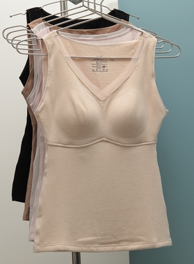 保暖背心女秋冬双面磨毛蚕丝乳胶杯带胸垫免穿文胸打底内衣65818