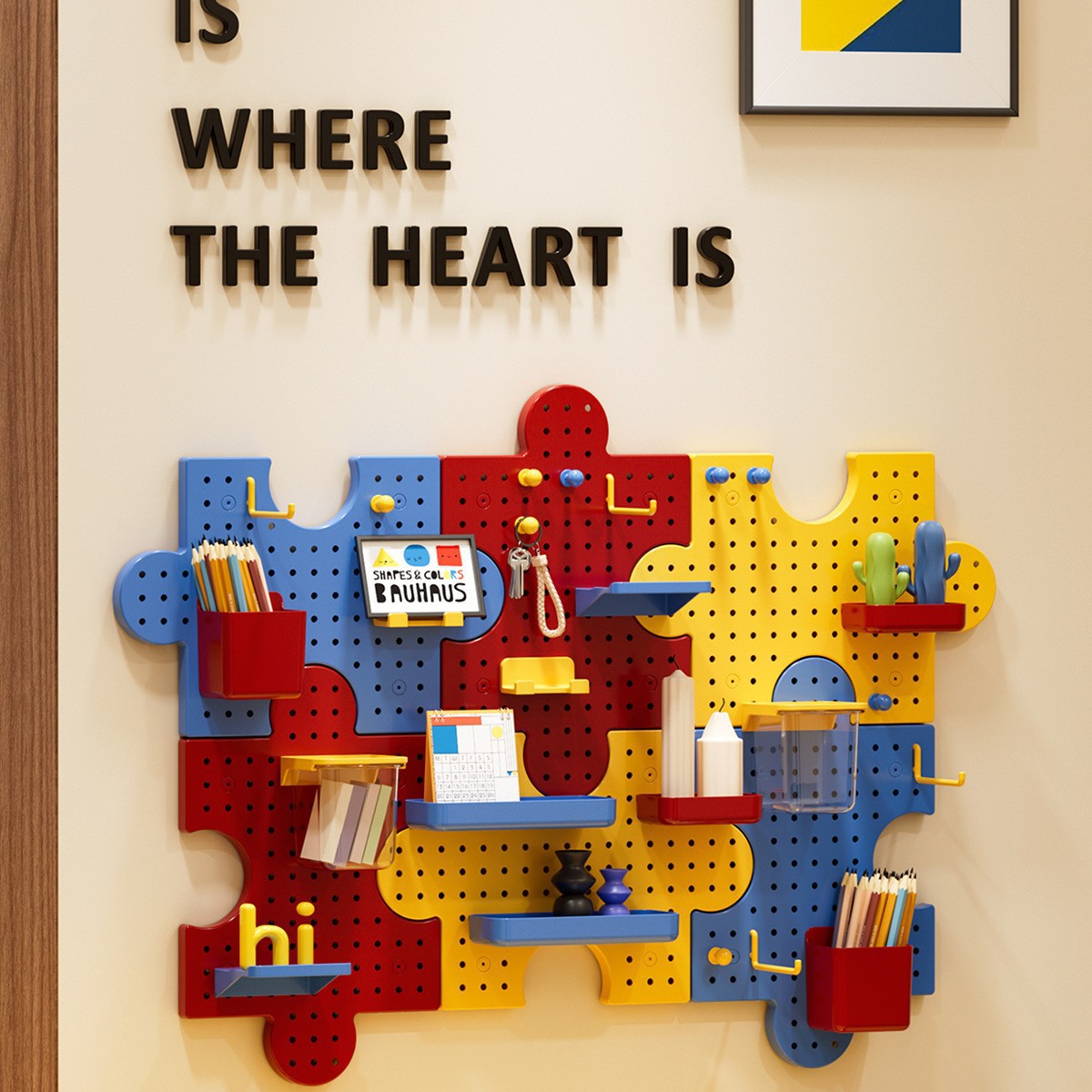 精美收纳板子墙面打孔拼图墙上创意儿童书桌学习桌洞洞板置物架