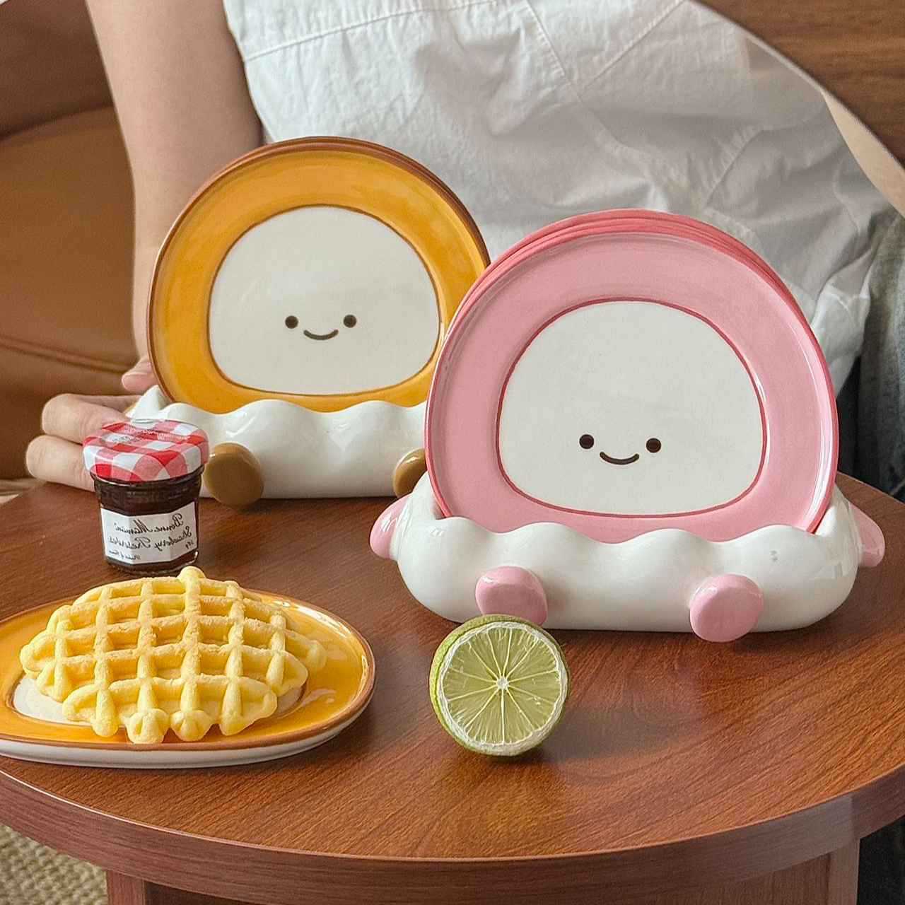 高颜值创意卡通陶瓷瑞士卷多功能吐骨碟收纳盘零食碟客厅餐桌摆件