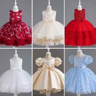 女童公主裙宫廷风洋气礼服闪亮演出服主持幼儿园舞蹈合唱蓬蓬裙子