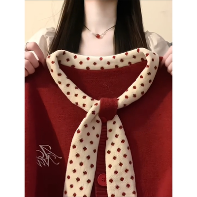 parkyeon纯欲风减龄圣诞氛围感长袖毛衣超好看绝美波点领巾针织衫